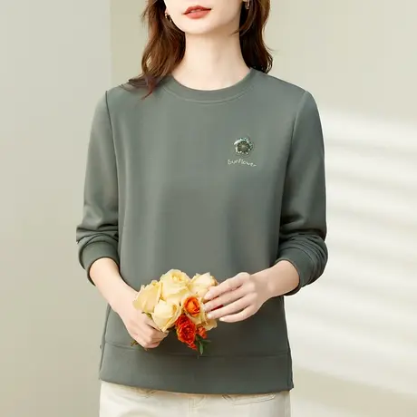 圆领加绒卫衣女秋冬2023年新款时尚棉质上衣洋气显瘦长袖t恤外套商品大图