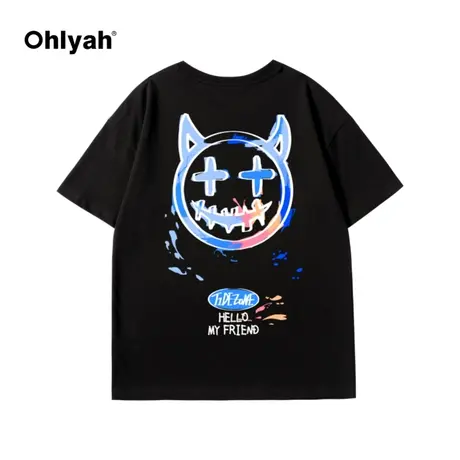 印花潮牌短袖t恤女宽松大码港风学生夏季纯棉情侣体恤潮流百搭ins商品大图