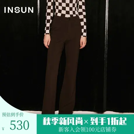 恩裳COVER2023年秋装新款美拉德高腰拖地裤舒适四面弹立裁休闲裤商品大图