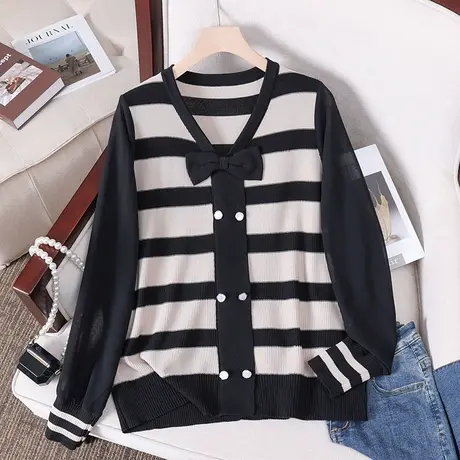 春季蝴蝶结针织打底衫女假两件2023年新款洋气长袖上衣女春秋百搭图片