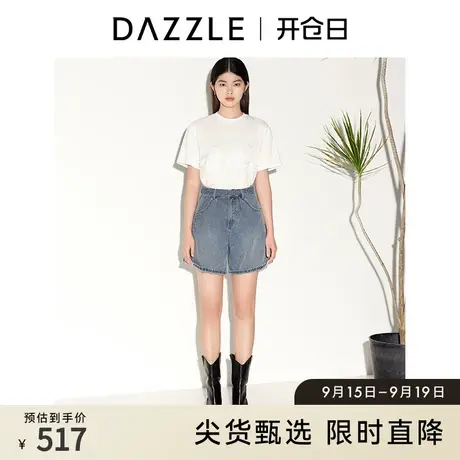DAZZLE地素奥莱 春夏小众拼接立体勾花设计感白色短袖T恤女图片