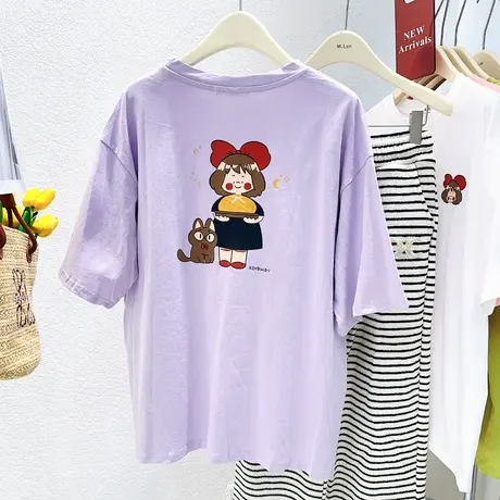 韩国东大门ins奶呼呼甜美纯棉上衣2023夏款宽松大版短袖T恤姐妹装商品大图