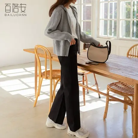 百洛安连帽针织衫开衫女2023秋装新款慵懒风宽松长袖毛衣外套加厚图片