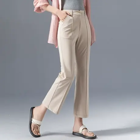冰丝微喇裤女2023新款小个子九分裤高腰西装裤夏季薄款天丝喇叭裤商品大图