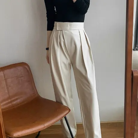 歌倍尚高腰西装裤小个子2023早秋新款百搭显瘦直筒通勤职业正装裤图片