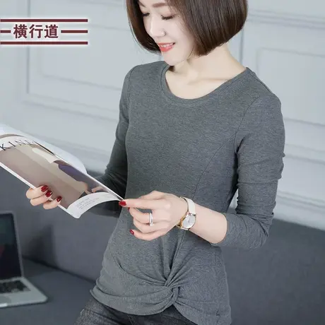 妈妈中年打底衫2023女装圆领纯色长袖t恤女上衣体恤内搭小衫冬季商品大图