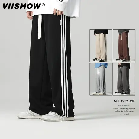 VIISHOW复古侧面条纹拼接抽绳束脚裤男潮牌街头宽松阔腿休闲卫裤商品大图