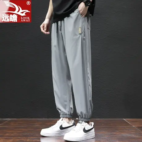 男士休闲裤夏季薄款宽松束脚哈伦冰丝速干裤子男款潮牌工装九分裤商品大图