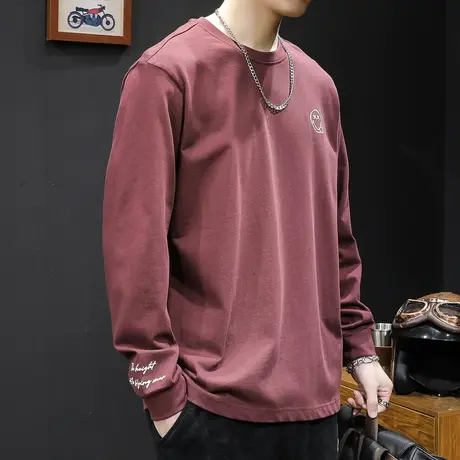 美式长袖t恤男2023新款秋季纯棉潮牌宽松大码内搭男士打底衫春秋商品大图