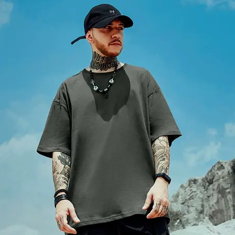 加肥加大码纯色宽松T恤简约情侣纯棉胖子半袖男打底衫短袖五分袖商品大图