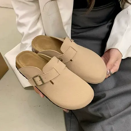 勃肯包头拖鞋女外穿半托2023秋夏韩版复古大头丑萌冬百搭软木底鞋图片