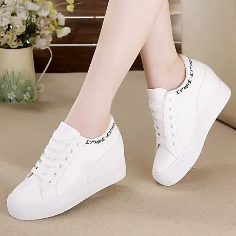 2023春秋新款皮面厚底内增高小白鞋女鞋韩版帆布鞋女休闲鞋潮百搭商品大图