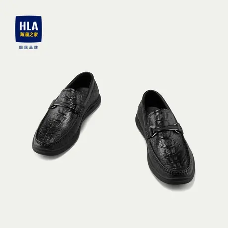 HLA/海澜之家一脚蹬休闲鞋2024新款商务透气牛皮革休闲皮鞋男商品大图