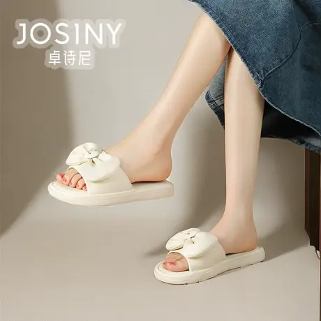 卓诗尼女鞋2024夏款新款外穿拖鞋女蝴蝶结平底商场同款4J1A41002图片