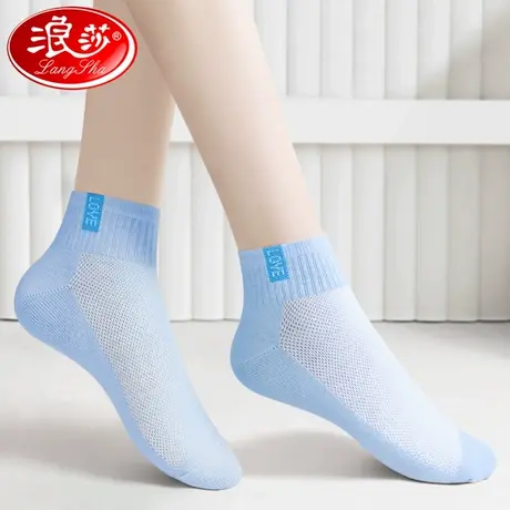浪莎袜子女夏季薄款短袜纯棉防臭吸汗白色夏天短筒袜运动100%全棉商品大图
