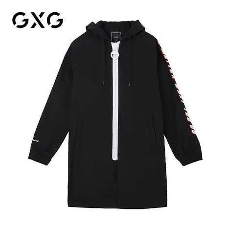 【特价】GXG男装 秋季黑色经典款时尚潮流风衣外套GY108427E图片