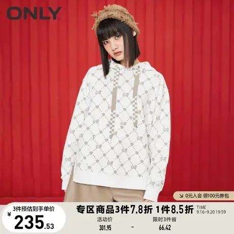 ONLY奥莱夏季休闲宽松棋盘格满印落肩连帽卫衣女商品大图