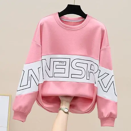 初春百搭慵懒风拼接卫衣女装2023年新款春装休闲宽松上衣无帽衣服图片