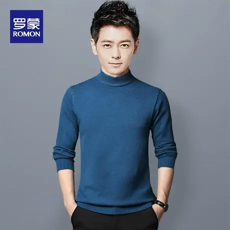 罗蒙男款半高领针织衫2023春秋新款男士纯色百搭保暖休闲打底毛衣商品大图