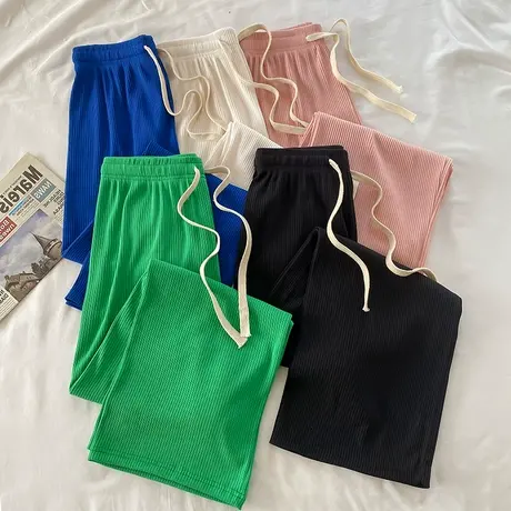 抽绳冰丝阔腿裤女春秋夏高腰垂感2023年新款宽松直筒百搭休闲卫裤图片