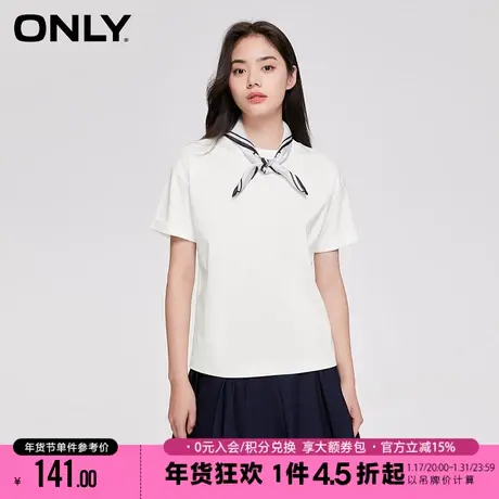 ONLY2023秋季新款时尚简约通勤印花螺纹海军领T恤女|123201099商品大图