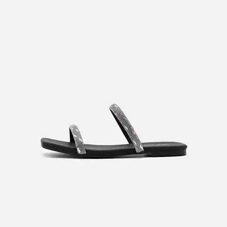 Nine West/玖熙2025夏新款平跟方头一字拖鞋星光钻条时尚外穿女鞋图片