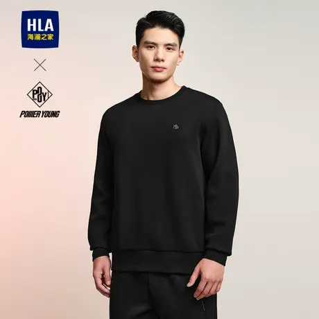 HLA/海澜之家POWER YOUNG系列卫衣24秋新弹柔珠地圆领绣标上衣男商品大图