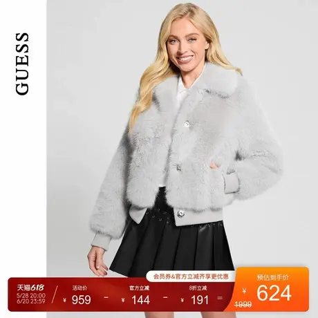 GUESS女士时尚通勤毛茸茸翻领短外套-W4BL11WGHT0商品大图