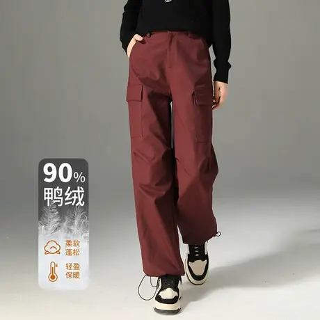 安可拉红羽绒裤女冬外穿2024新款加厚冬季工装阔腿裤秋冬束脚棉裤图片