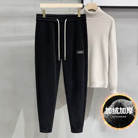 重磅加厚2023秋冬季卫裤男休闲宽松束脚灯芯绒潮牌运动加绒长裤子商品大图