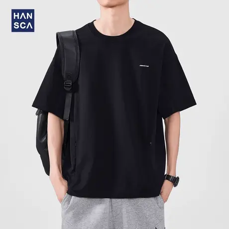 hansca 字母印花短袖t男士宽松2025夏季新款黑色体恤休闲百搭上衣商品大图
