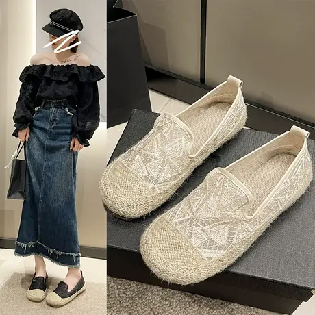 浅口单鞋女2025新款薄款夏季平底鞋网面透气渔夫鞋一脚蹬女鞋布鞋图片