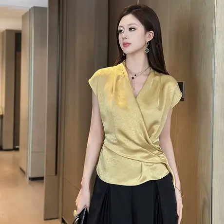 飘带V领衬衫上衣夏季女装商品大图