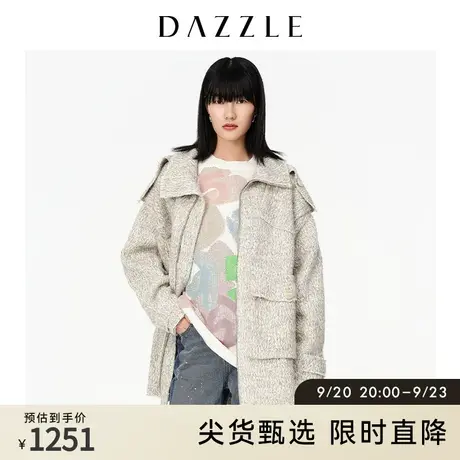DAZZLE地素奥莱 百搭工装风翻领中长款毛呢大衣女2D4G2141D商品大图