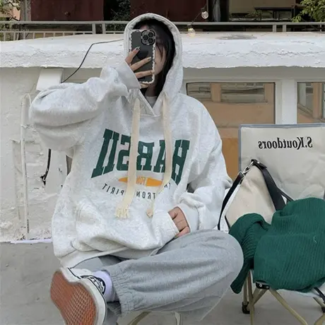 小众hiphop潮牌连帽卫衣女大码男友风ins潮宽松加绒情侣秋冬外套商品大图