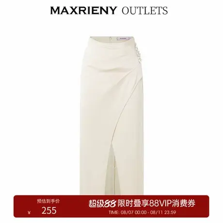 【奥莱】MAXRIENY抽褶开叉缎面半身裙高腰御姐裙子约会长裙商品大图