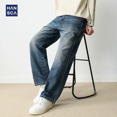 hansca直筒阔腿宽松牛仔裤男青少年2025新款秋季复古水洗休闲长裤商品大图