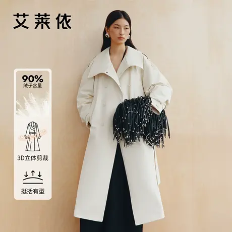 艾莱依2025新款气质风衣鹅绒服女时尚可脱卸围巾高级秋冬长款外套商品大图