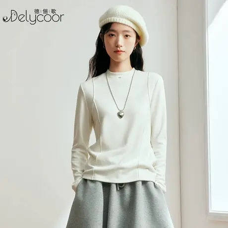 小立领莱赛尔德绒打底衫女秋冬加厚磨毛修身内搭洋气外穿保暖上衣商品大图
