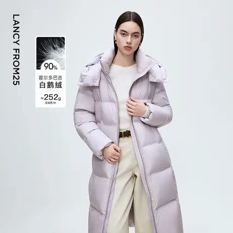 朗姿霍尔多巴吉白鹅绒立领可拆卸帽子直筒长羽绒服通勤保暖外套女商品大图
