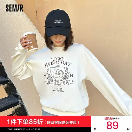 森马卫衣女设计感绣花宽松慵懒2025新款秋季圆领落肩新年红色上衣图片