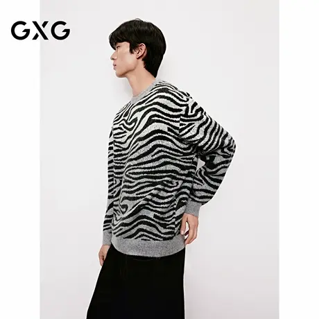 GXG男装 斑马纹休闲毛衣复古提花时尚针织衫简约 2025年冬季新品图片