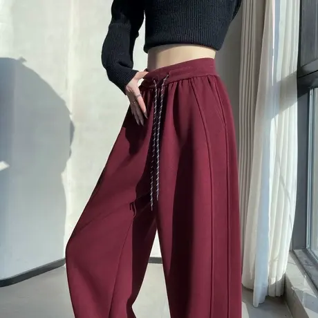 安可拉红窄版梧桐裤女2025新款春秋小个子弯刀阔腿运动休闲香蕉裤商品大图