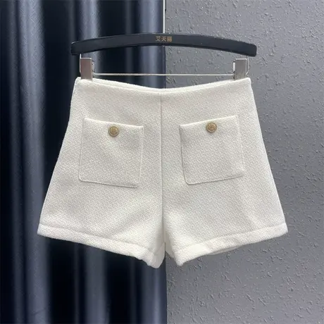 欧货辣妹简约风阔腿裤女2023秋季新款白色简约设计感时尚百搭短裤商品大图