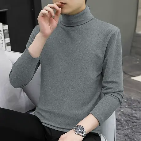 300g重磅德绒打底衫内搭高领长袖t恤男装双面绒体恤纯色秋衣小衫图片