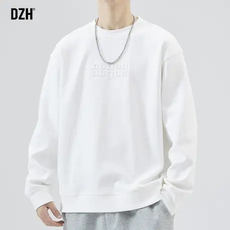 男生白色卫衣男圆领秋季潮牌休闲长袖上衣男款2023新款套头打底衫商品大图