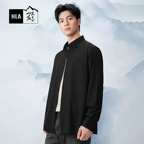 HLA/海澜之家循迹山不在高系列长袖时尚衬衫24春夏新黑衬衣男图片