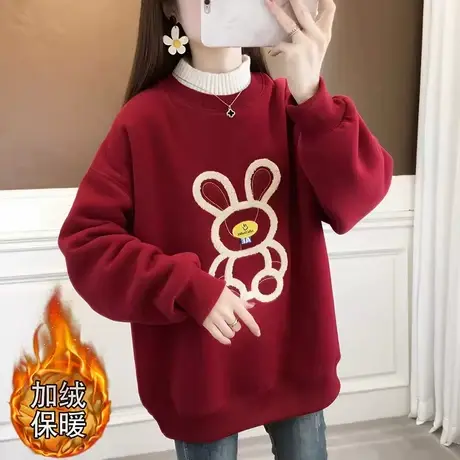 半高领卫衣女秋冬季韩版宽松大码加绒加厚百搭学生假两件上衣外套商品大图