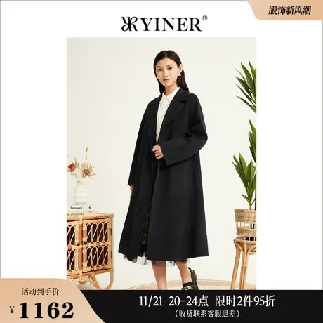 YINER音儿专选女装冬季时尚绵羊毛双面呢大衣中长款休闲外套商品大图