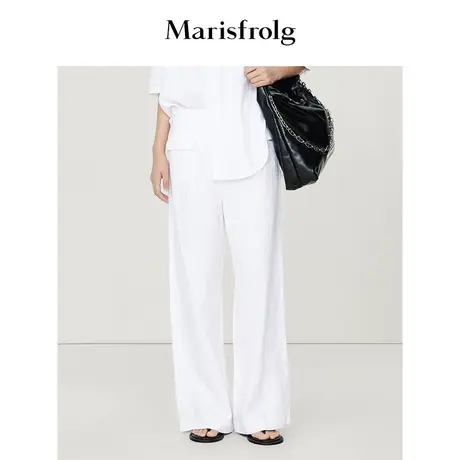 【商场同款】玛丝菲尔夏季新款白色松紧腰简约直筒休闲裤女商品大图